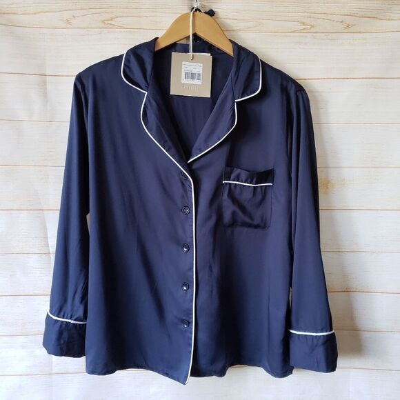 Ettitude Sateen Bamboo PJ Pajama Lounge Sleep Shirt Ocean Blue Size Small Soft - Picture 1 of 11